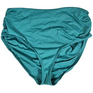 Anne Cole Women's Side Shirred High Waist Bikini Bottom in Ocean‎ Green M NWT
